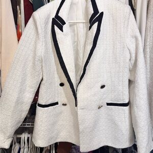 Sunday White Tweed Blazer with Black Trim